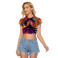 Day of Dead Lady Raglan Cropped T Shirt Sugar Skull Flame Lady - Wonder Print Shop
