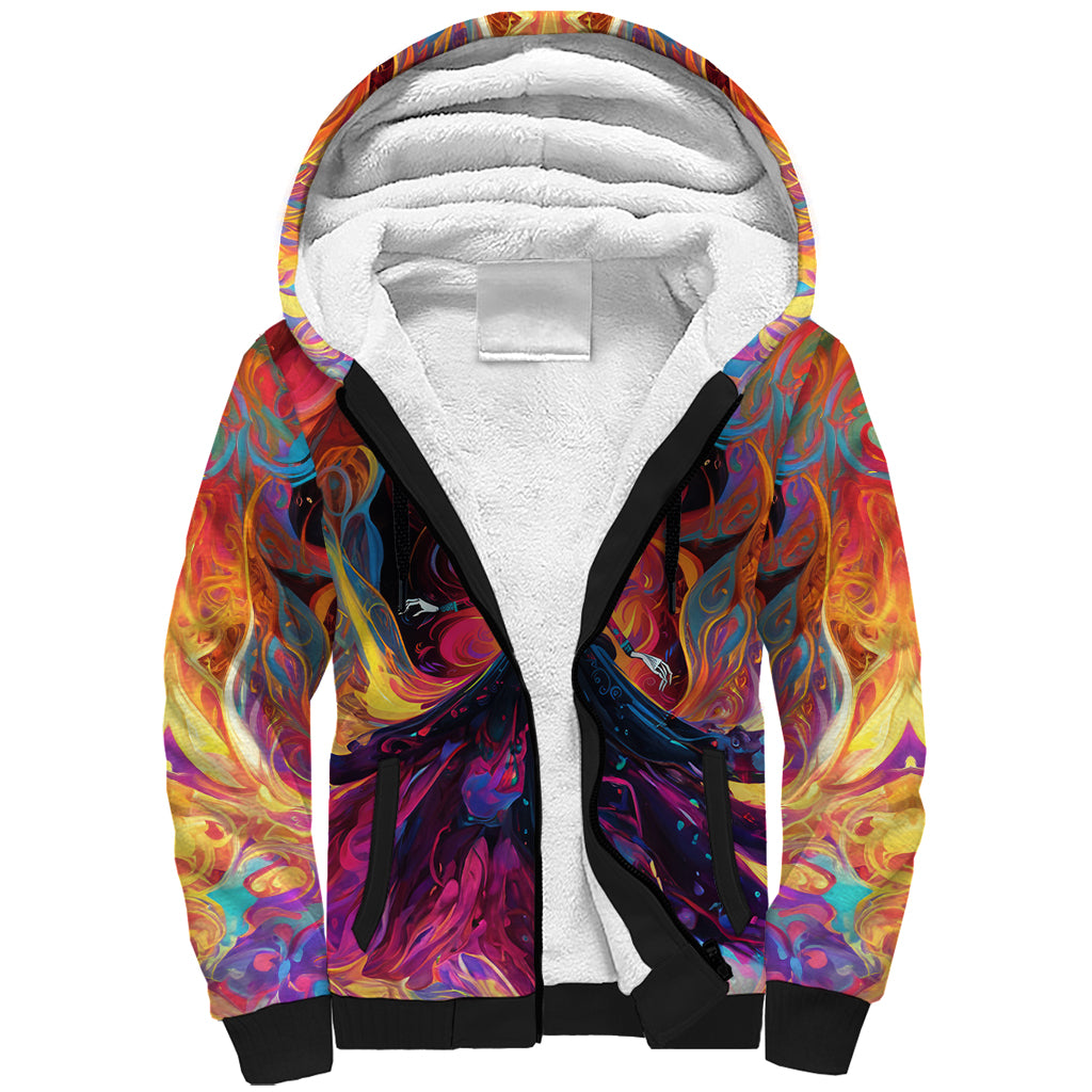 Day of Dead Lady Sherpa Hoodie Sugar Skull Flame Lady - Wonder Print Shop