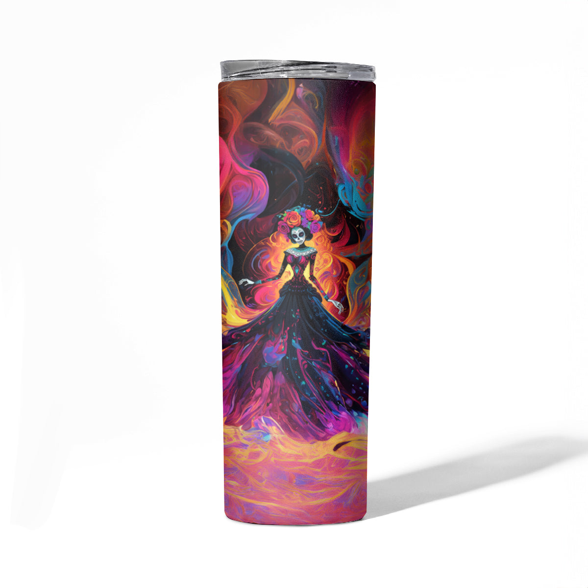 Day of Dead Lady Skinny Tumbler Sugar Skull Flame Lady - Wonder Print Shop