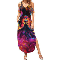 Day of Dead Lady Summer Maxi Dress Sugar Skull Flame Lady - Wonder Print Shop