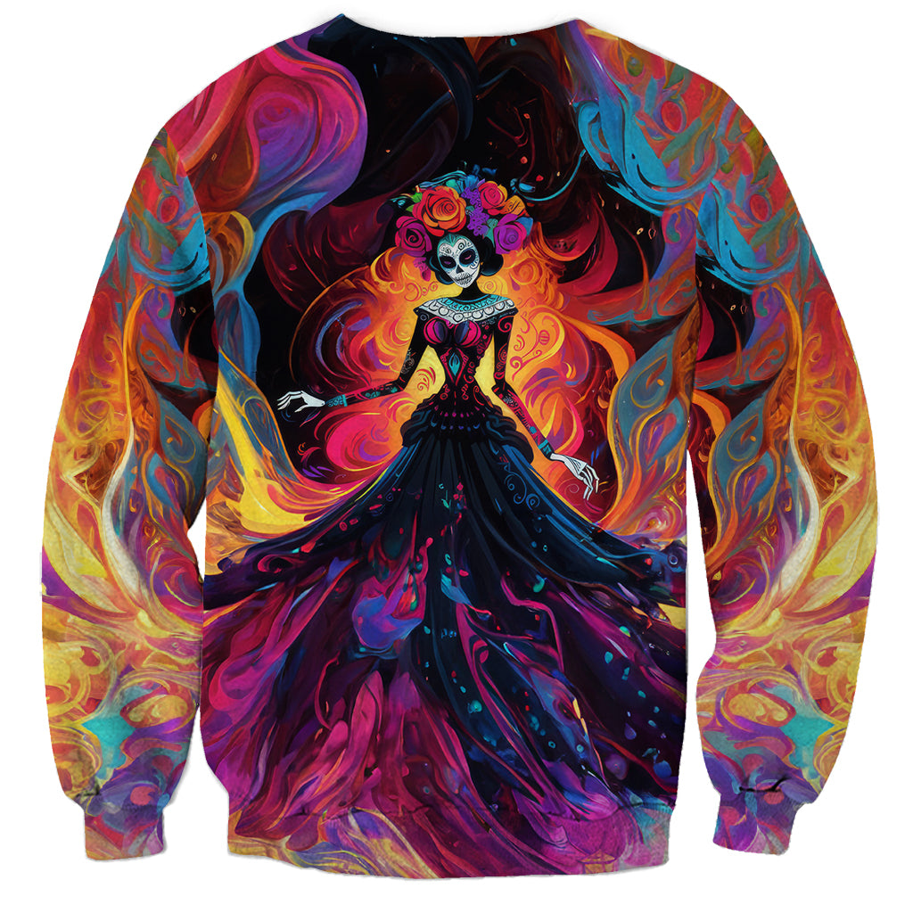 Day of Dead Lady Sweatshirt Sugar Skull Flame Lady - Wonder Print Shop