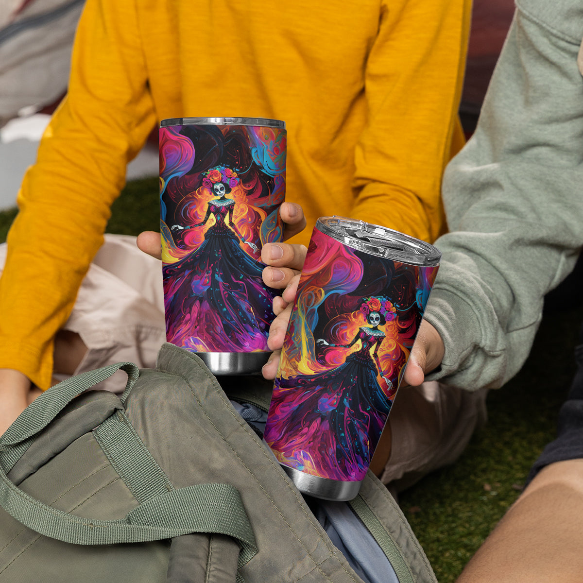 Day of Dead Lady Tumbler Cup Sugar Skull Flame Lady - Wonder Print Shop