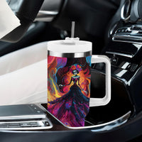 Day of Dead Lady Tumbler With Handle Sugar Skull Flame Lady - Wonder Print Shop