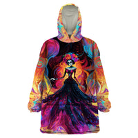 Day of Dead Lady Wearable Blanket Hoodie Sugar Skull Flame Lady - Wonder Print Shop