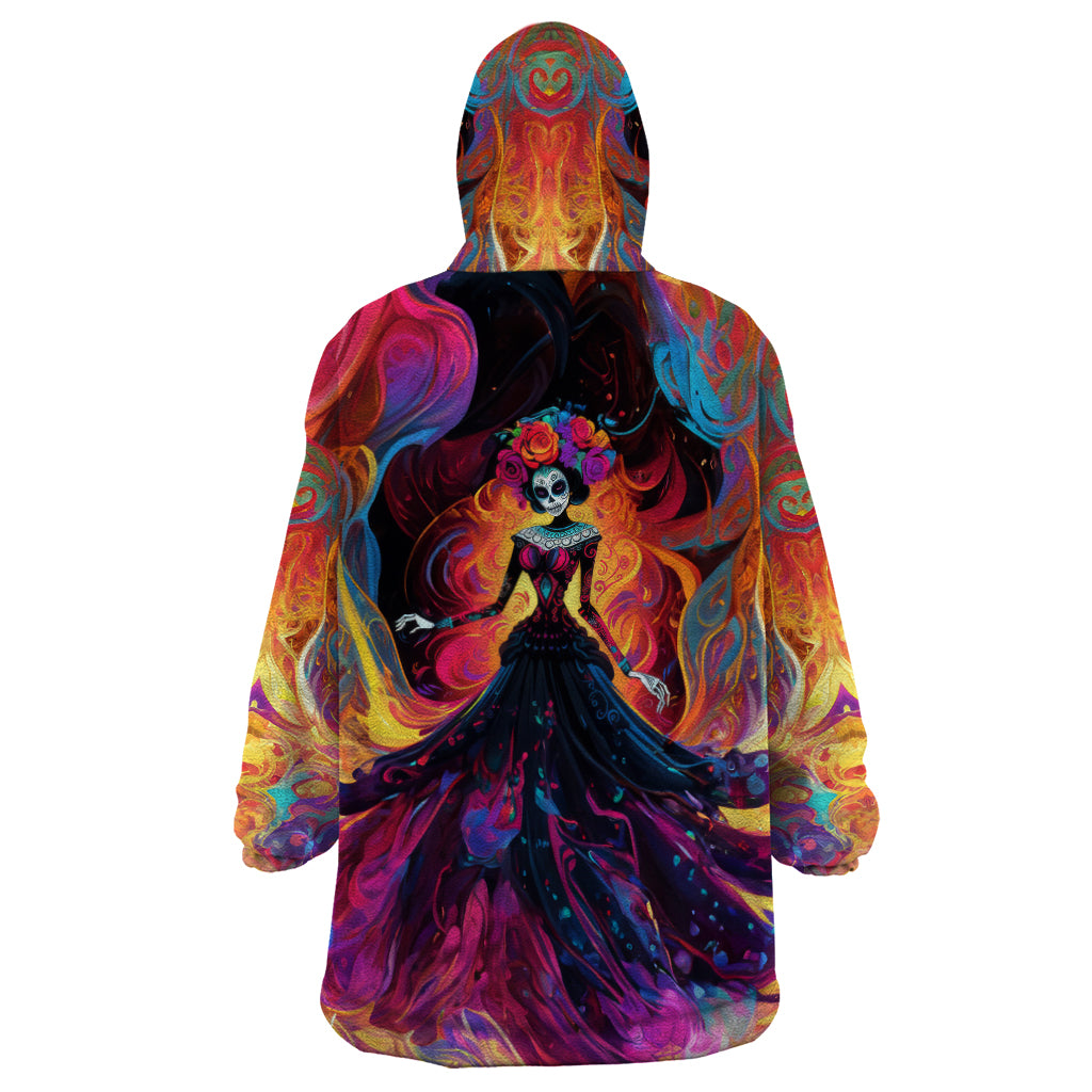 Day of Dead Lady Wearable Blanket Hoodie Sugar Skull Flame Lady - Wonder Print Shop