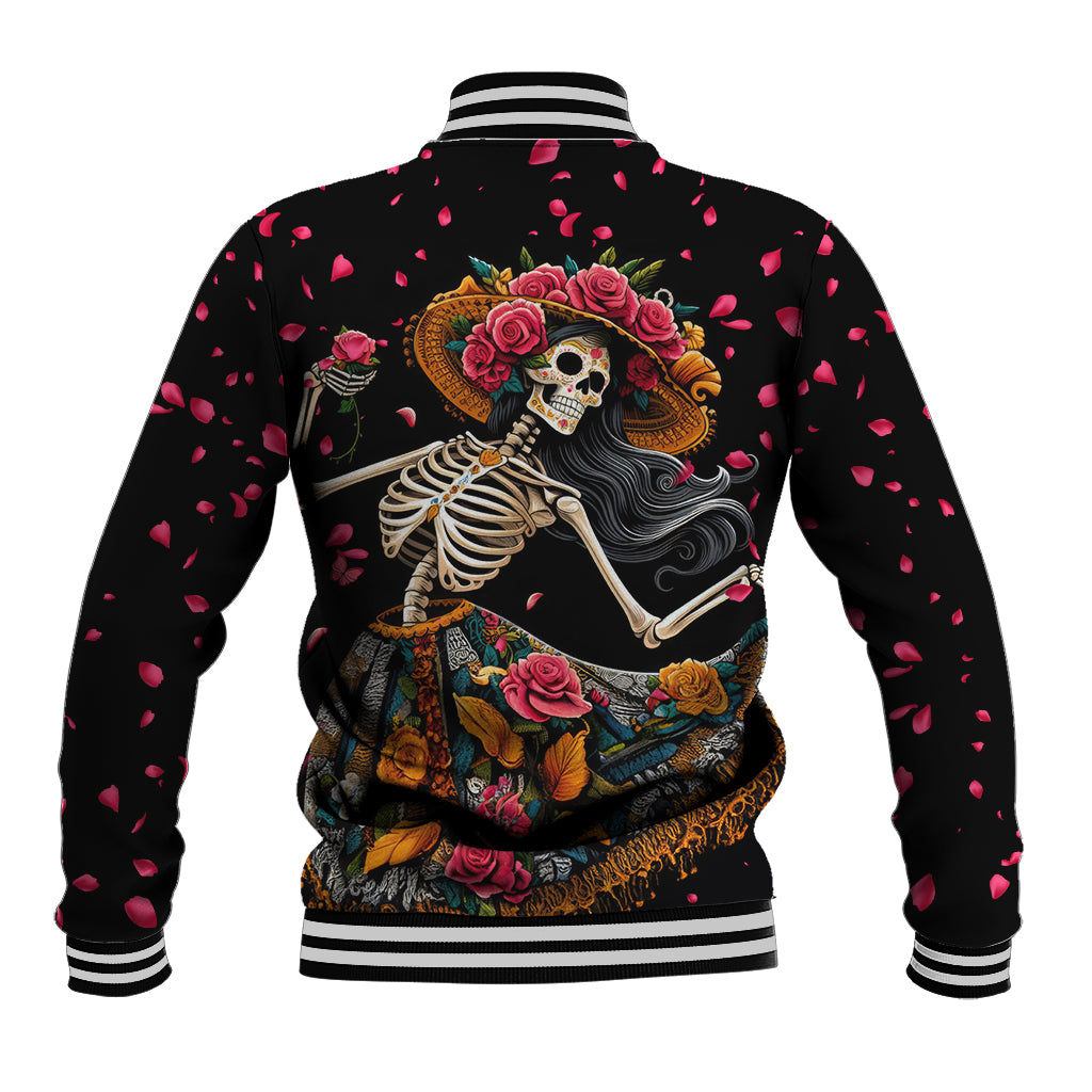 Day of Dead Lady Baseball Jacket Sugar Skull Lady Dancing - Wonder Print Shop