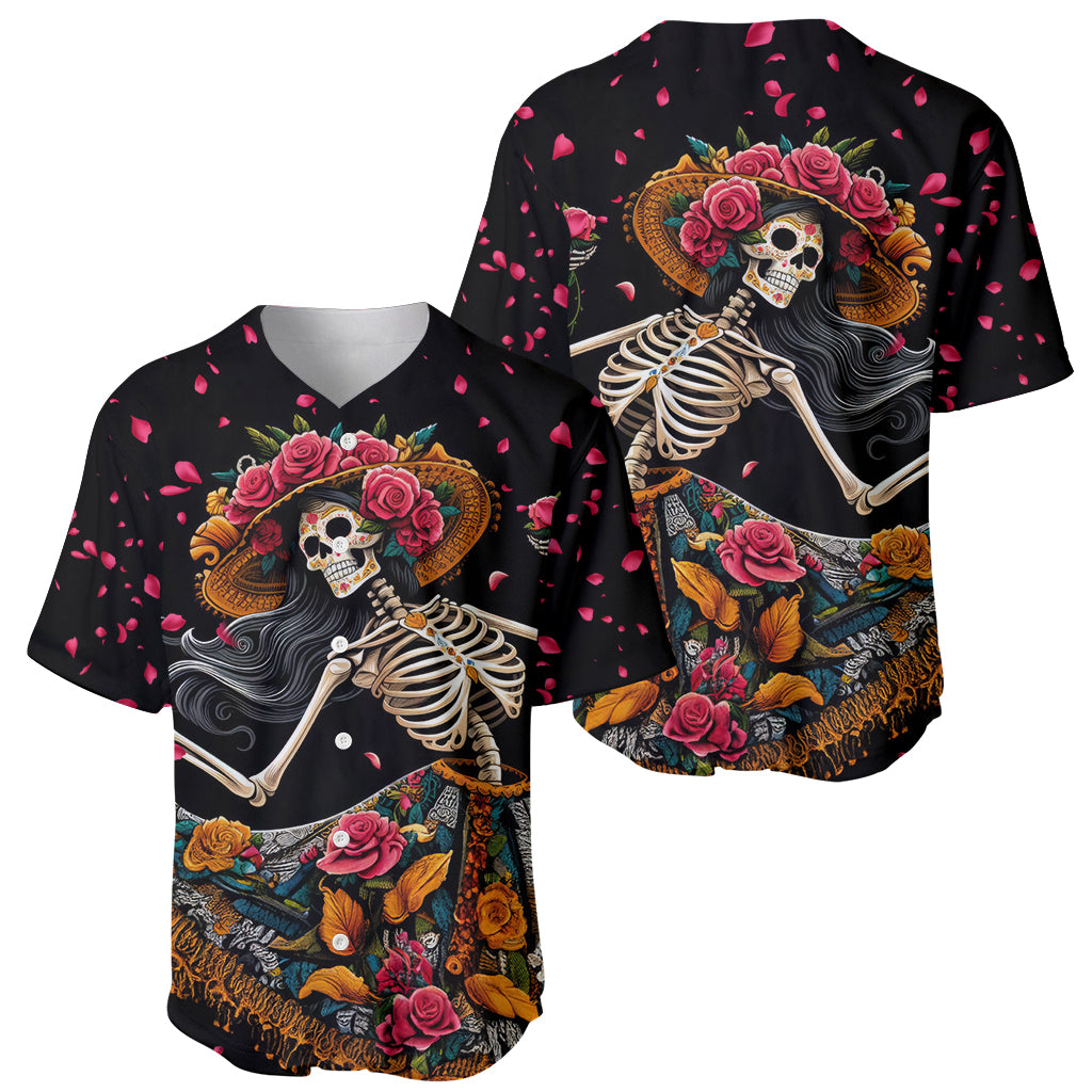 Day of Dead Lady Baseball Jersey Sugar Skull Lady Dancing - Wonder Print Shop