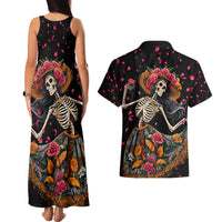 Day of Dead Lady Couples Matching Tank Maxi Dress and Hawaiian Shirt Sugar Skull Lady Dancing - Wonder Print Shop