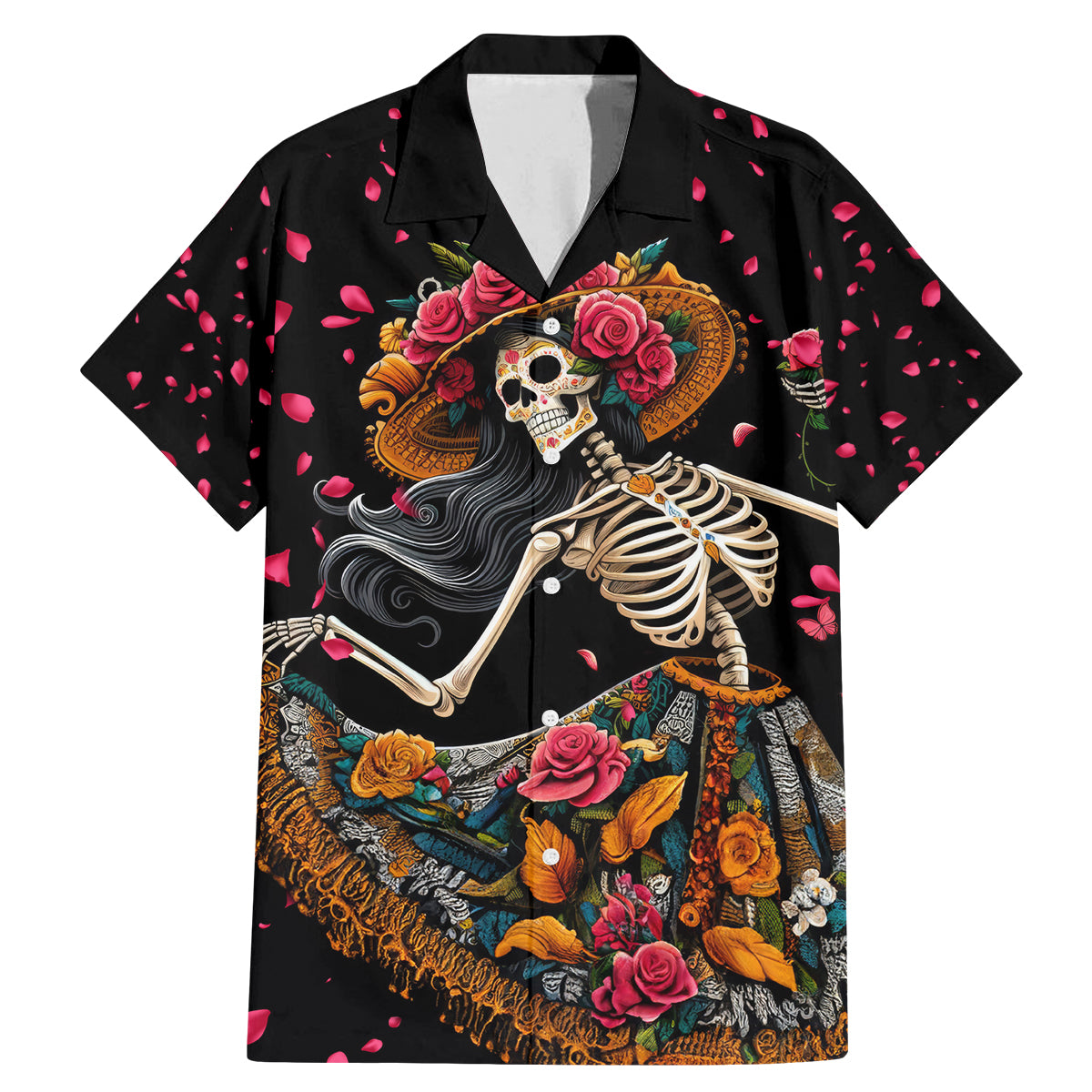 Day of Dead Lady Family Matching Mermaid Dress and Hawaiian Shirt Sugar Skull Lady Dancing - Wonder Print Shop