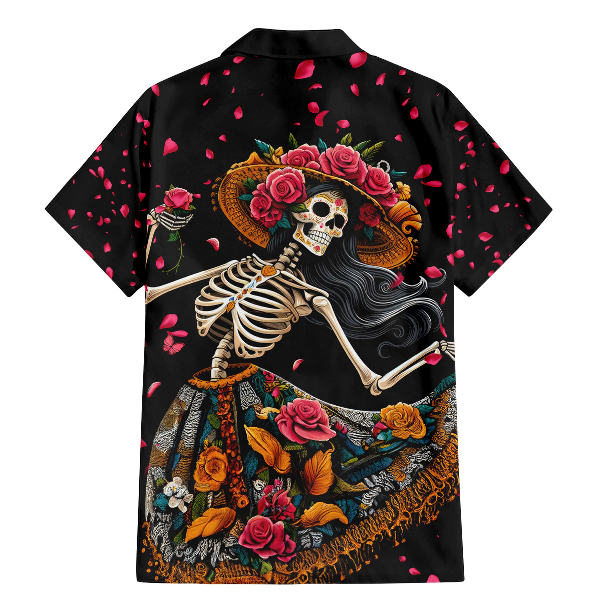 Day of Dead Lady Family Matching Mermaid Dress and Hawaiian Shirt Sugar Skull Lady Dancing - Wonder Print Shop
