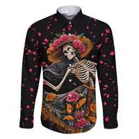 Day of Dead Lady Family Matching Off Shoulder Long Sleeve Dress and Hawaiian Shirt Sugar Skull Lady Dancing - Wonder Print Shop