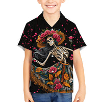 Day of Dead Lady Family Matching Off Shoulder Long Sleeve Dress and Hawaiian Shirt Sugar Skull Lady Dancing - Wonder Print Shop