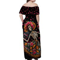 Day of Dead Lady Family Matching Off Shoulder Maxi Dress and Hawaiian Shirt Sugar Skull Lady Dancing - Wonder Print Shop
