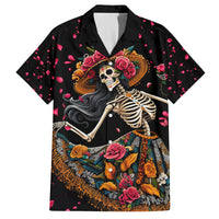 Day of Dead Lady Family Matching Off Shoulder Short Dress and Hawaiian Shirt Sugar Skull Lady Dancing - Wonder Print Shop