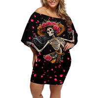 Day of Dead Lady Family Matching Off Shoulder Short Dress and Hawaiian Shirt Sugar Skull Lady Dancing - Wonder Print Shop
