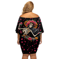 Day of Dead Lady Family Matching Off Shoulder Short Dress and Hawaiian Shirt Sugar Skull Lady Dancing - Wonder Print Shop