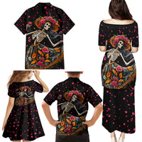 Day of Dead Lady Family Matching Puletasi Dress and Hawaiian Shirt Sugar Skull Lady Dancing - Wonder Print Shop
