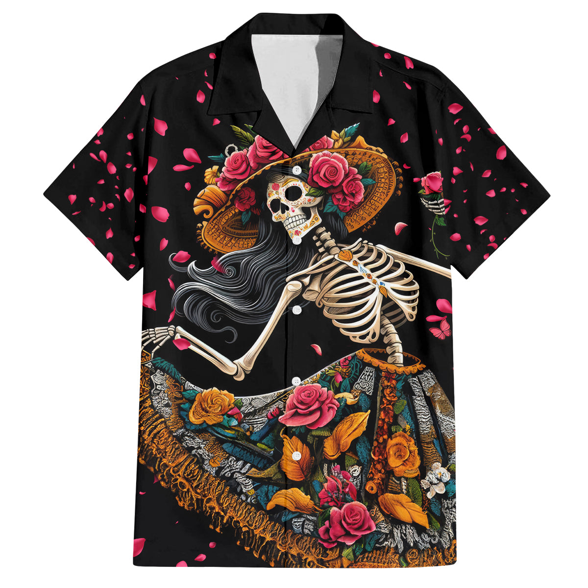 Day of Dead Lady Family Matching Summer Maxi Dress and Hawaiian Shirt Sugar Skull Lady Dancing - Wonder Print Shop