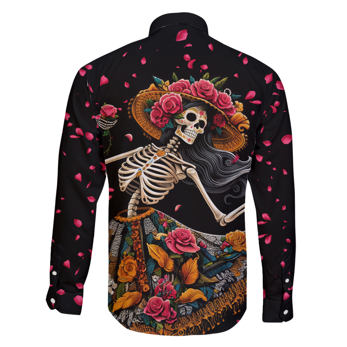 Day of Dead Lady Family Matching Summer Maxi Dress and Hawaiian Shirt Sugar Skull Lady Dancing - Wonder Print Shop
