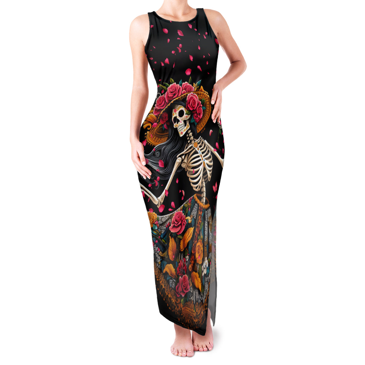 Day of Dead Lady Family Matching Tank Maxi Dress and Hawaiian Shirt Sugar Skull Lady Dancing - Wonder Print Shop
