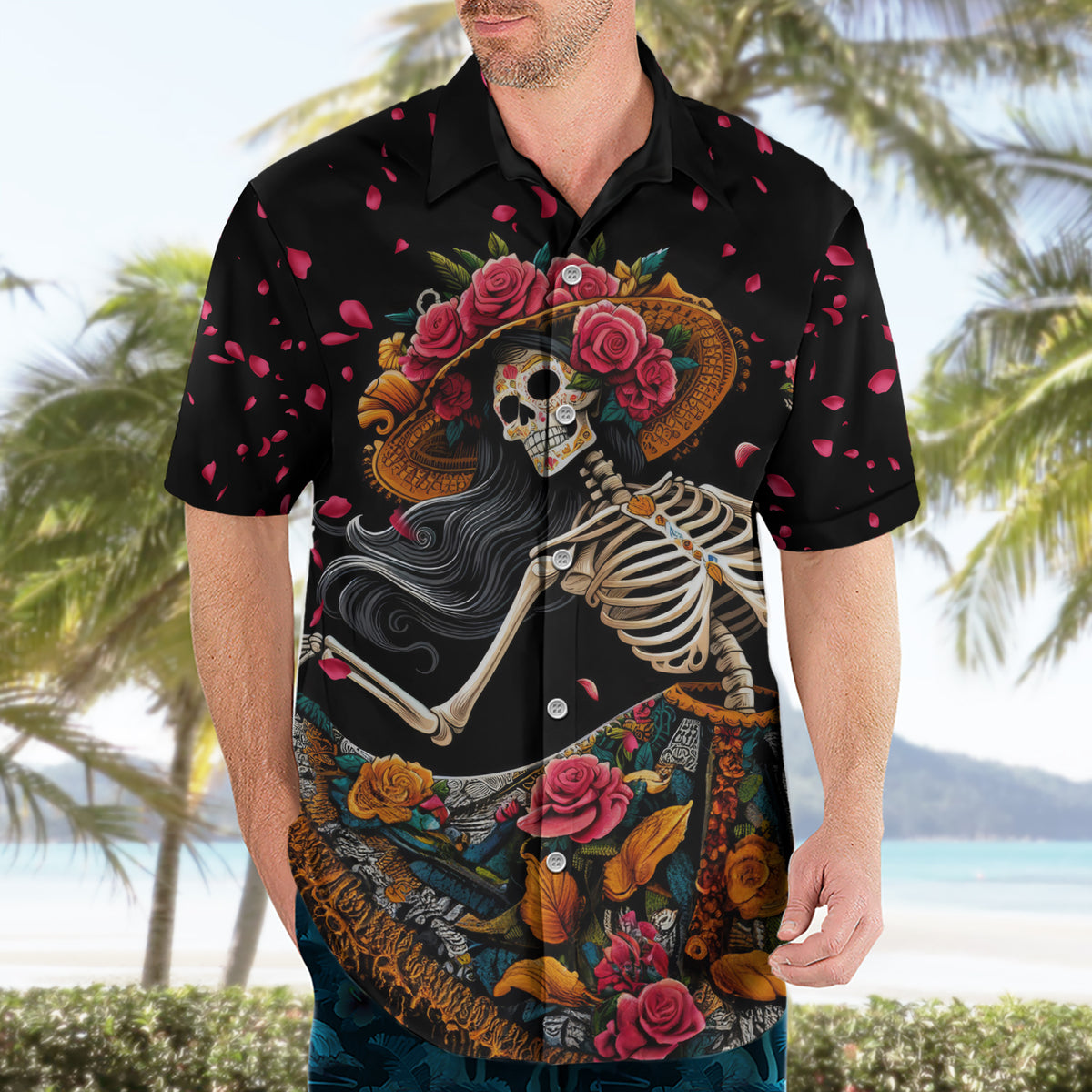 Day of Dead Lady Hawaiian Shirt Sugar Skull Lady Dancing - Wonder Print Shop