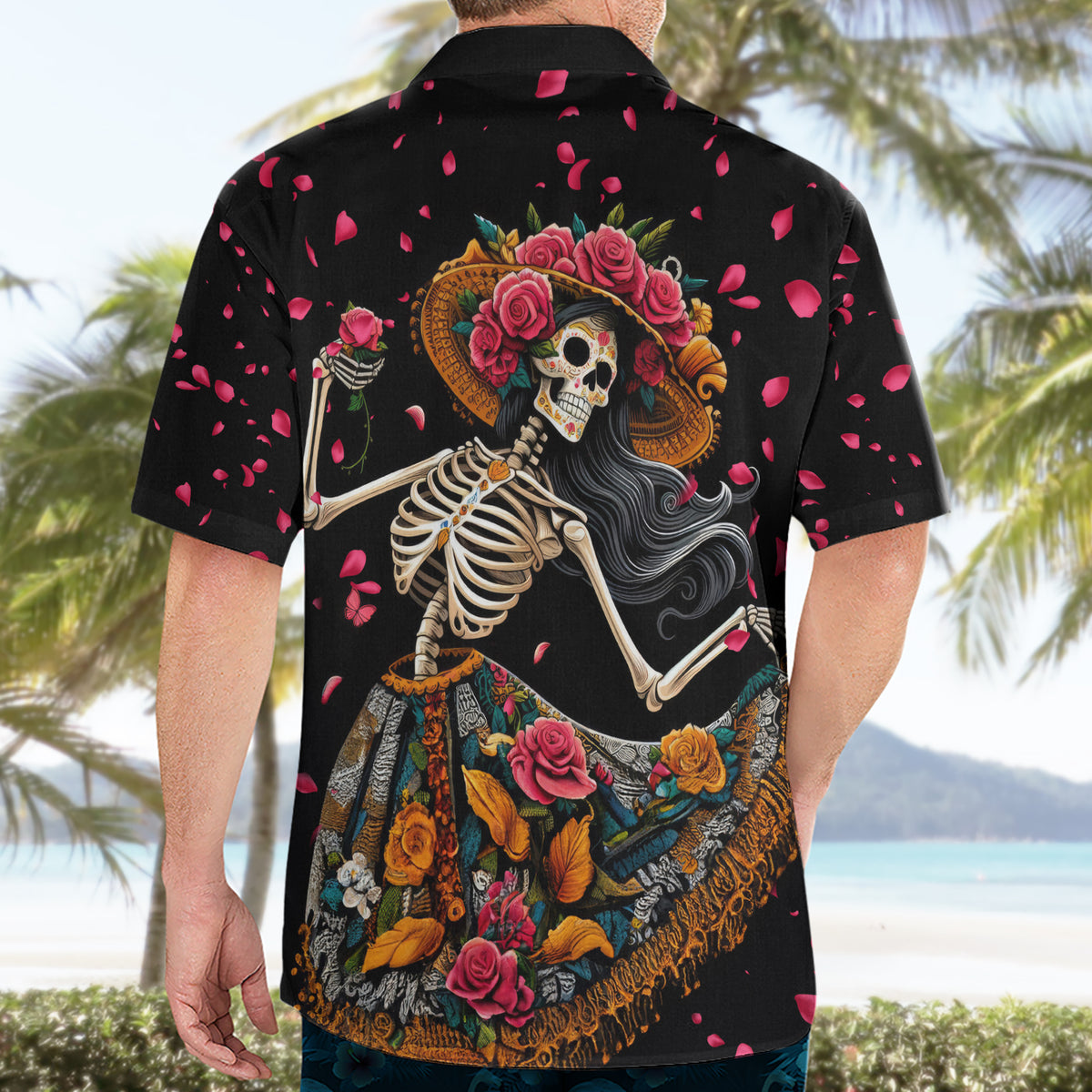 Day of Dead Lady Hawaiian Shirt Sugar Skull Lady Dancing - Wonder Print Shop