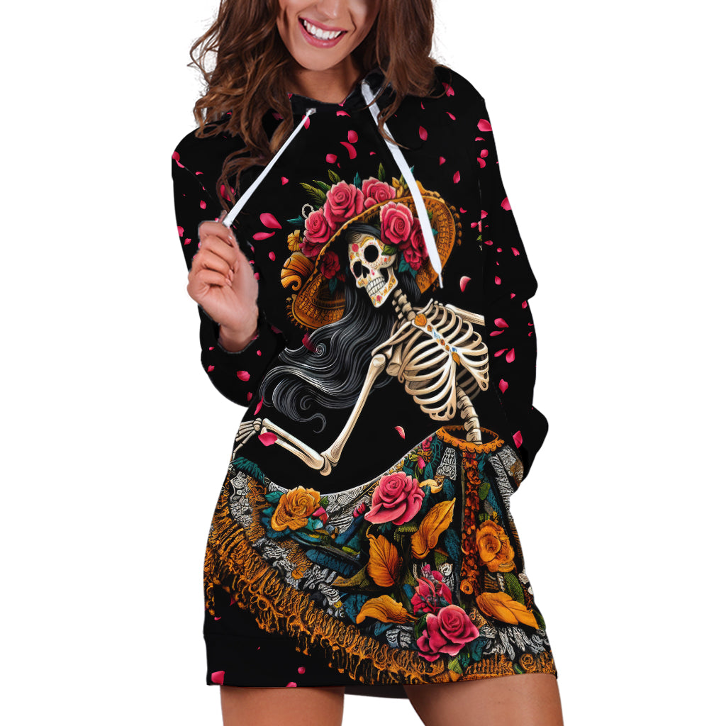 Day of Dead Lady Hoodie Dress Sugar Skull Lady Dancing - Wonder Print Shop