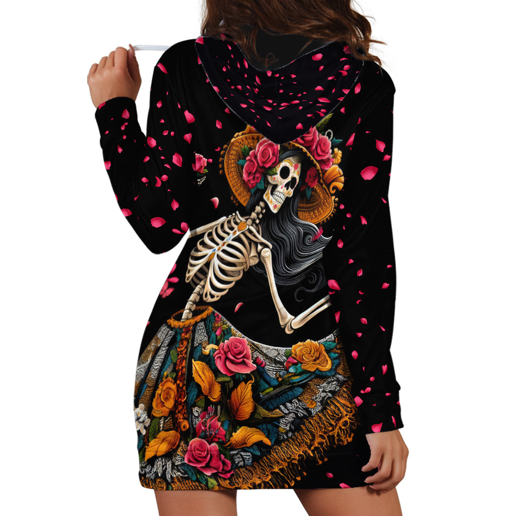 Day of Dead Lady Hoodie Dress Sugar Skull Lady Dancing - Wonder Print Shop