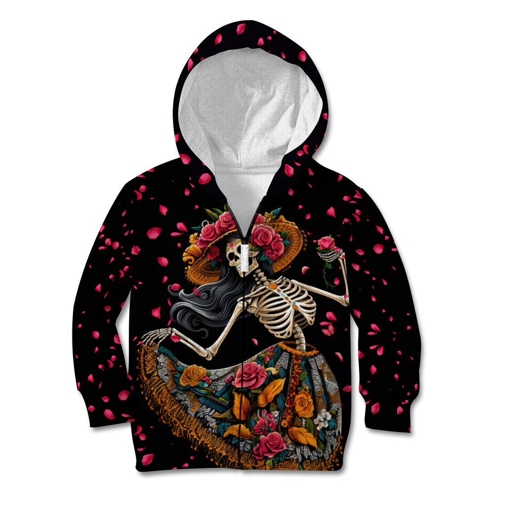 Day of Dead Lady Kid Hoodie Sugar Skull Lady Dancing - Wonder Print Shop
