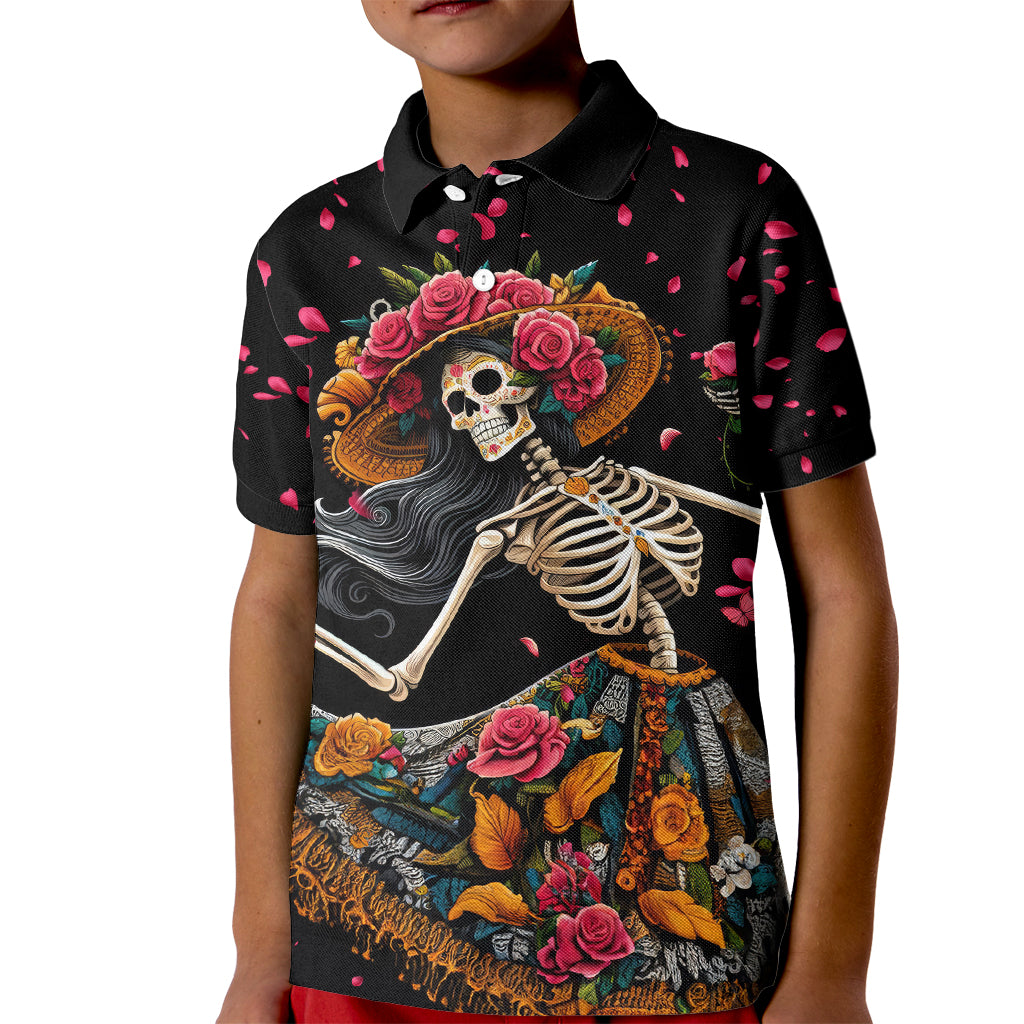 Day of Dead Lady Kid Polo Shirt Sugar Skull Lady Dancing - Wonder Print Shop