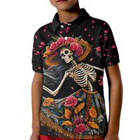 Day of Dead Lady Kid Polo Shirt Sugar Skull Lady Dancing - Wonder Print Shop