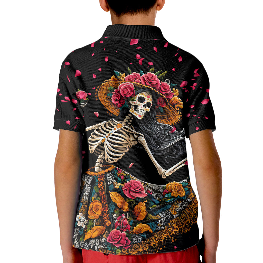 Day of Dead Lady Kid Polo Shirt Sugar Skull Lady Dancing - Wonder Print Shop