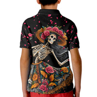 Day of Dead Lady Kid Polo Shirt Sugar Skull Lady Dancing - Wonder Print Shop