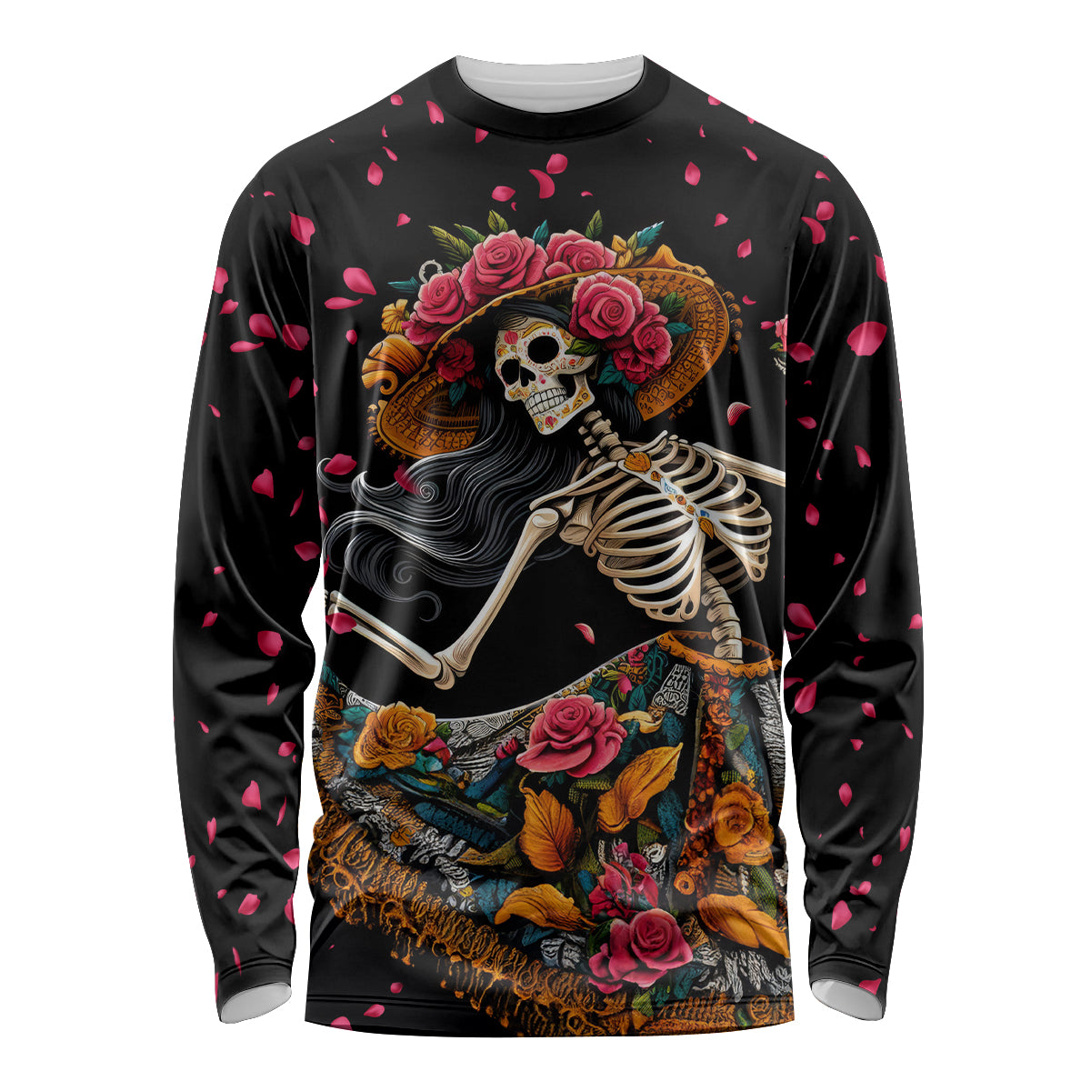 Day of Dead Lady Long Sleeve Shirt Sugar Skull Lady Dancing - Wonder Print Shop