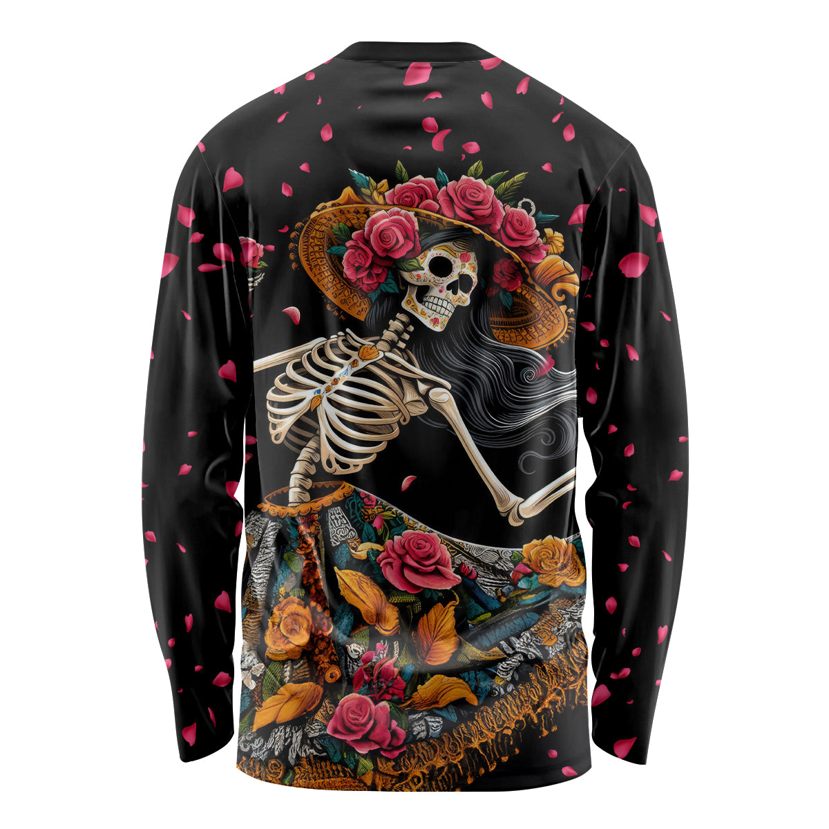 Day of Dead Lady Long Sleeve Shirt Sugar Skull Lady Dancing - Wonder Print Shop