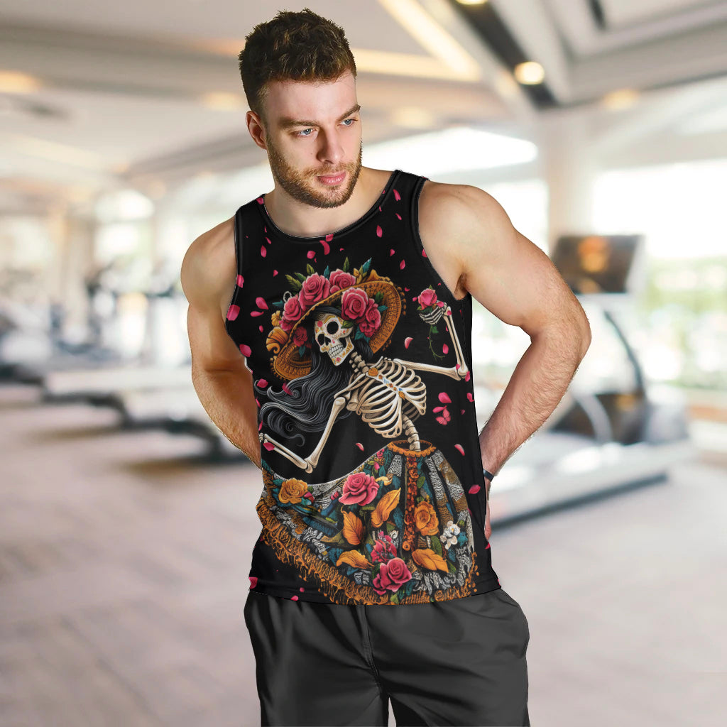 Day of Dead Lady Men Tank Top Sugar Skull Lady Dancing - Wonder Print Shop