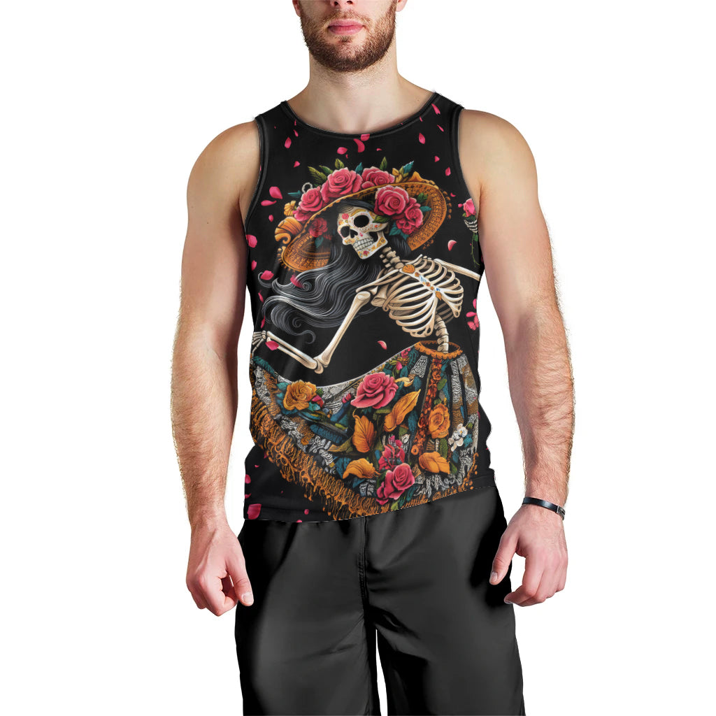 Day of Dead Lady Men Tank Top Sugar Skull Lady Dancing - Wonder Print Shop