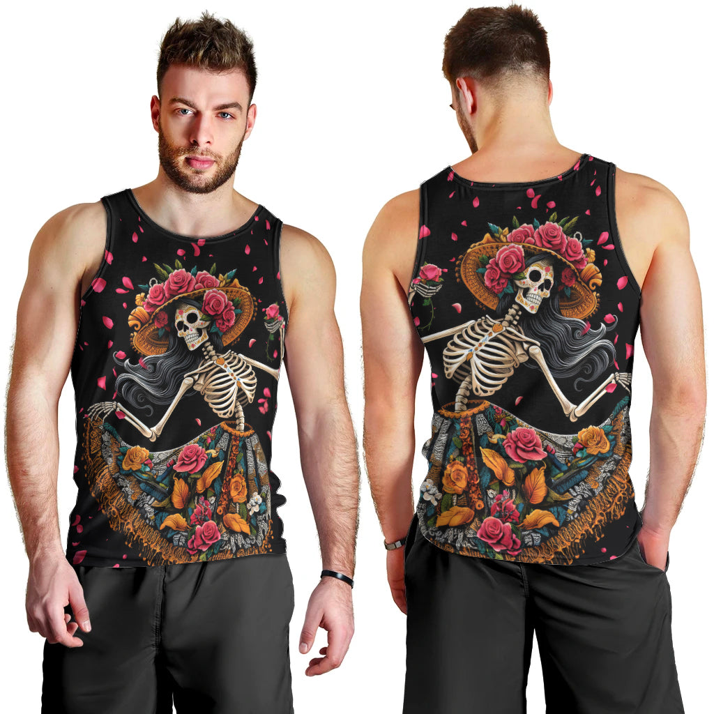 Day of Dead Lady Men Tank Top Sugar Skull Lady Dancing - Wonder Print Shop