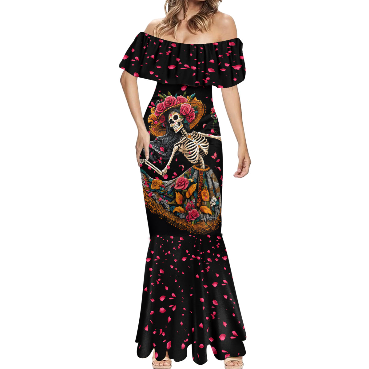 Day of Dead Lady Mermaid Dress Sugar Skull Lady Dancing - Wonder Print Shop