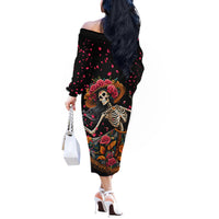 Day of Dead Lady Off The Shoulder Long Sleeve Dress Sugar Skull Lady Dancing - Wonder Print Shop