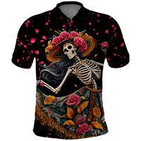 Day of Dead Lady Polo Shirt Sugar Skull Lady Dancing - Wonder Print Shop