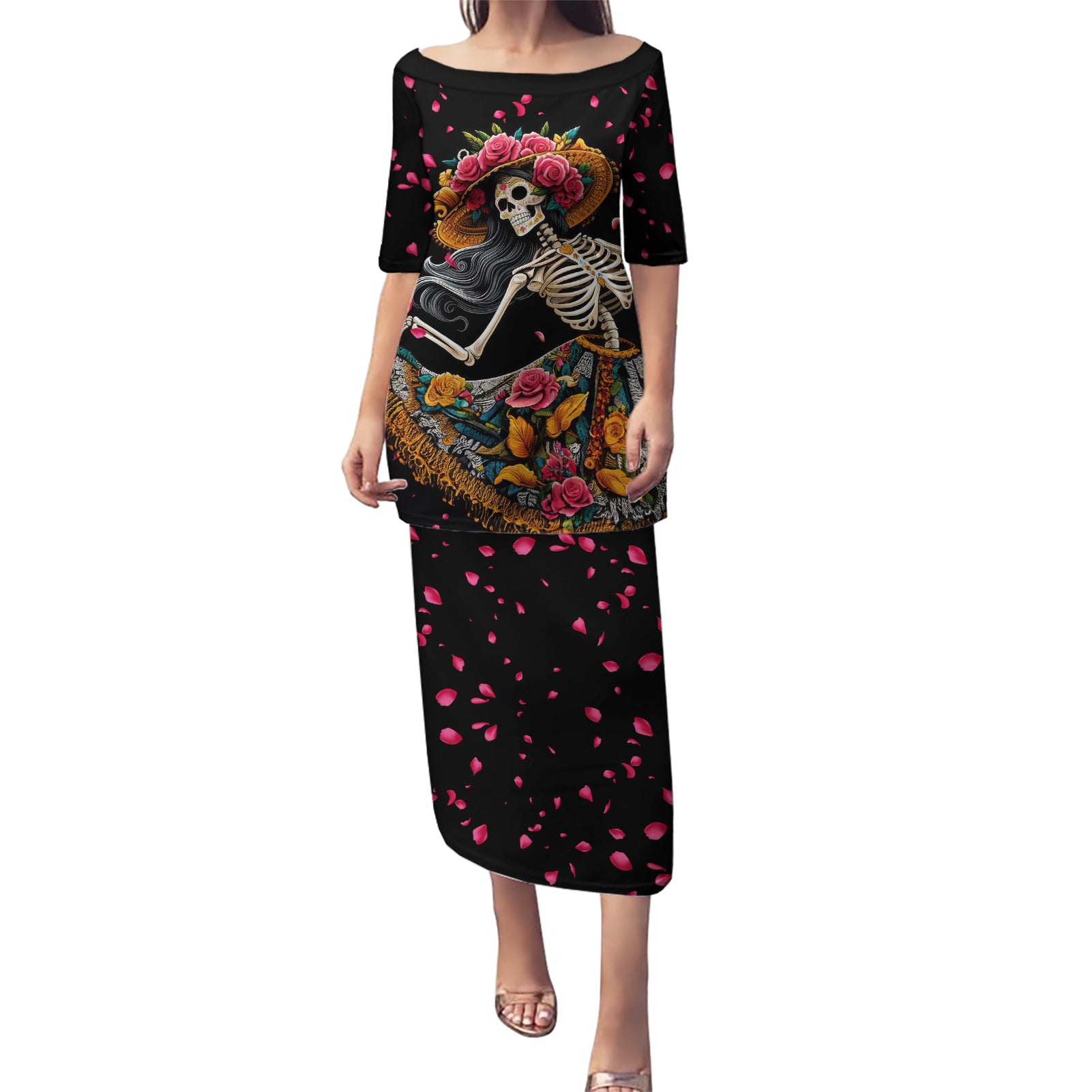Day of Dead Lady Puletasi Sugar Skull Lady Dancing - Wonder Print Shop