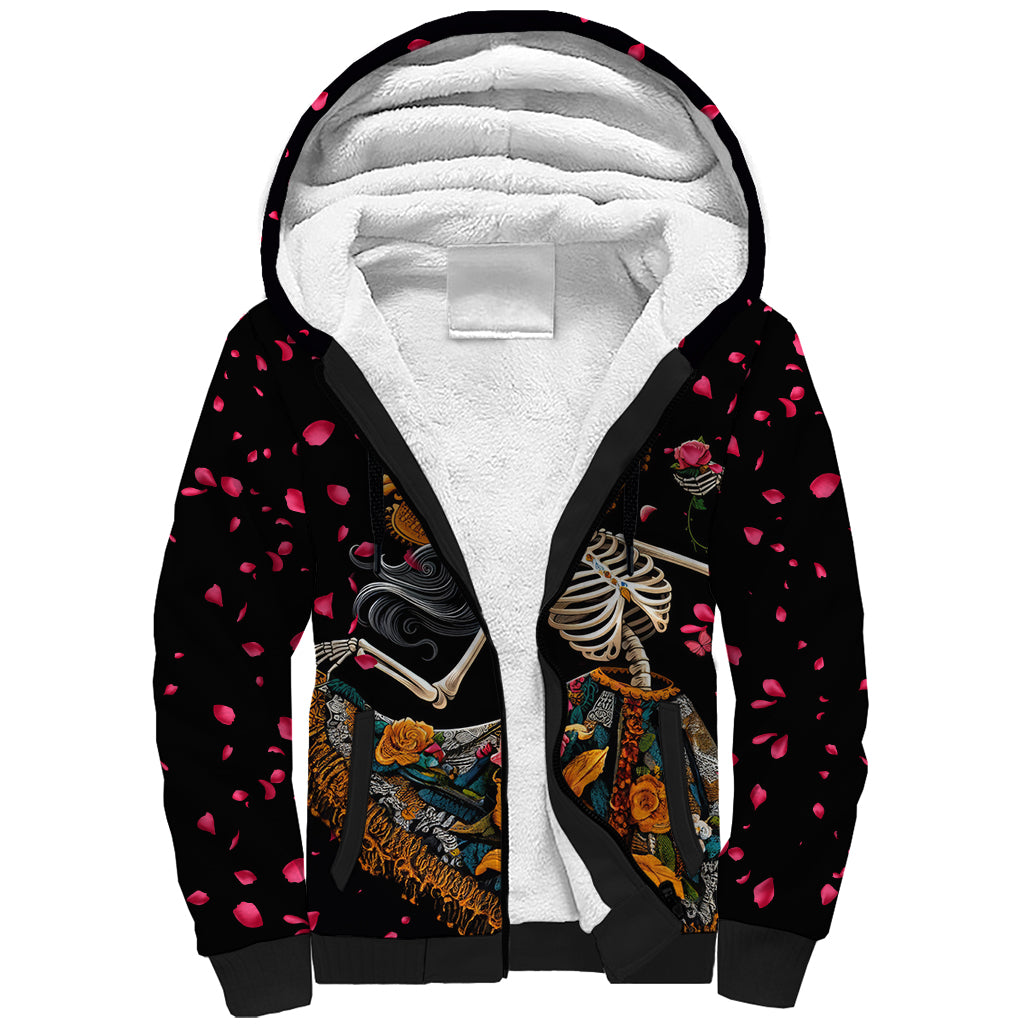 Day of Dead Lady Sherpa Hoodie Sugar Skull Lady Dancing - Wonder Print Shop