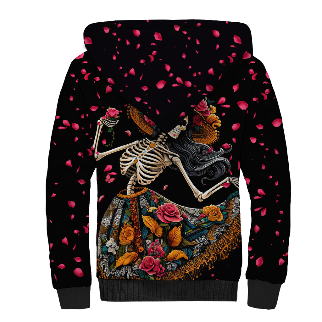 Day of Dead Lady Sherpa Hoodie Sugar Skull Lady Dancing - Wonder Print Shop