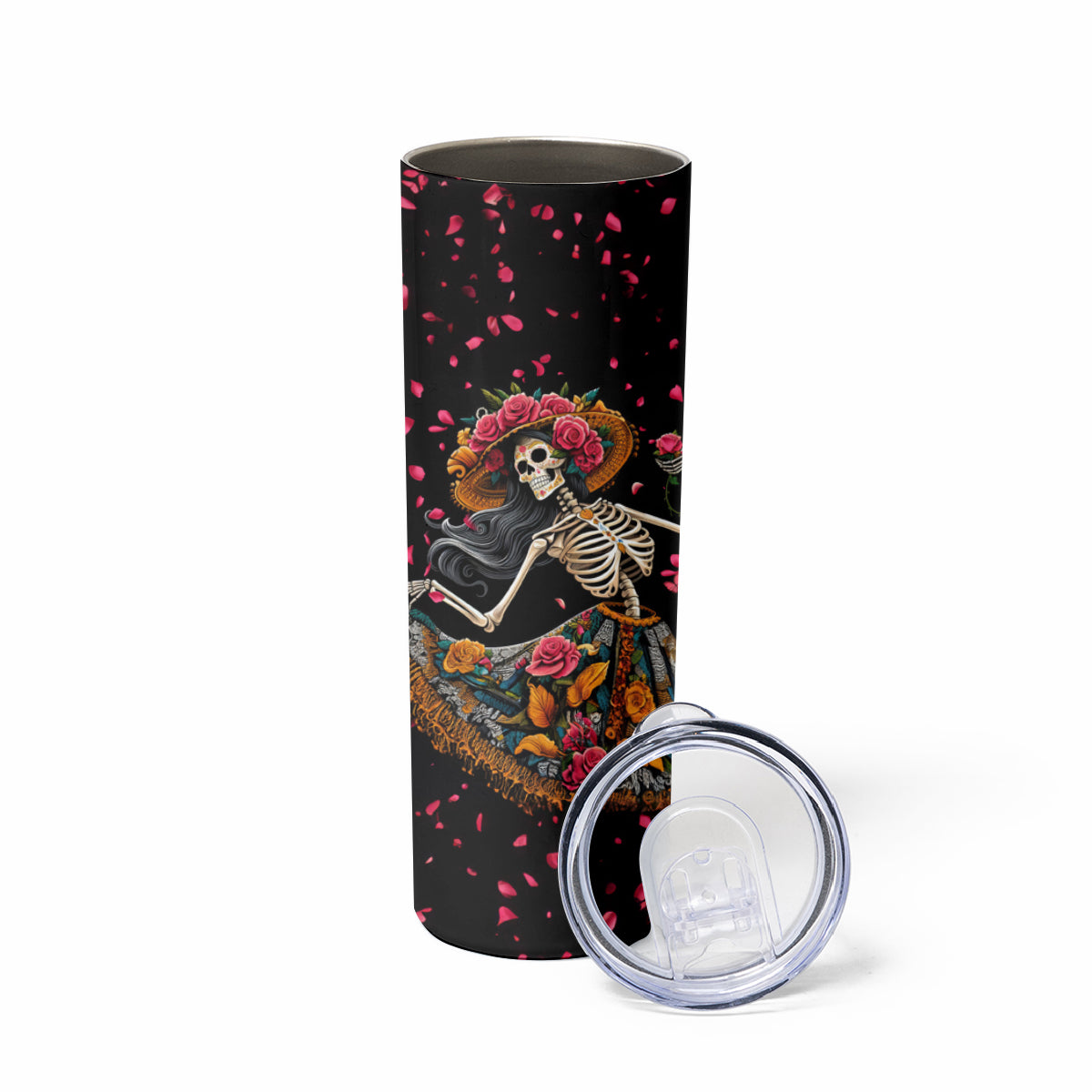 Day of Dead Lady Skinny Tumbler Sugar Skull Lady Dancing - Wonder Print Shop