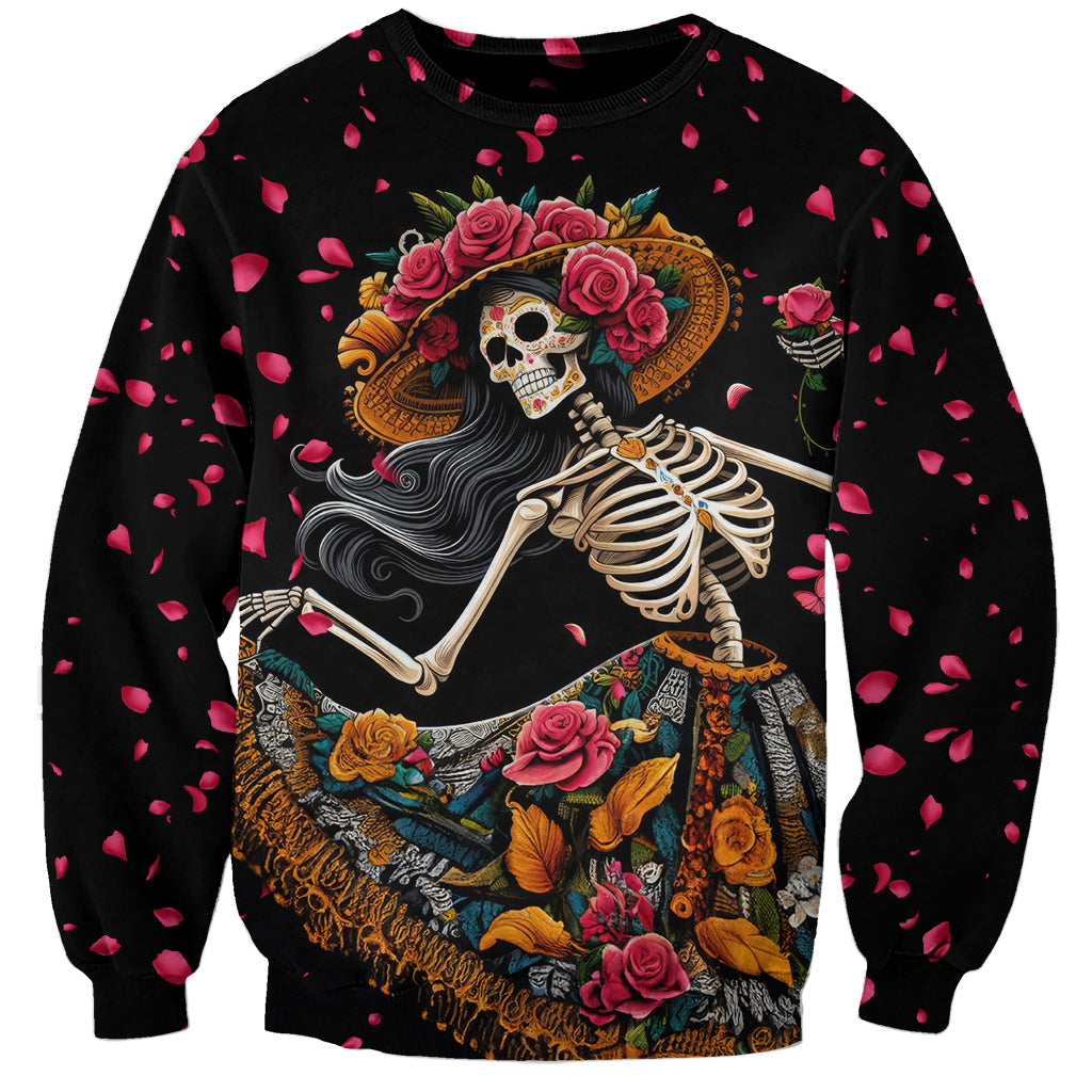 Day of Dead Lady Sweatshirt Sugar Skull Lady Dancing - Wonder Print Shop