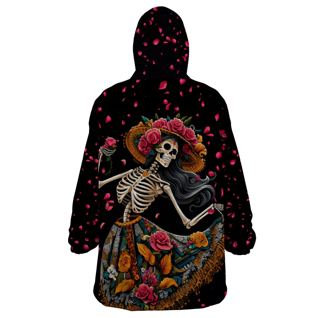 Day of Dead Lady Wearable Blanket Hoodie Sugar Skull Lady Dancing - Wonder Print Shop