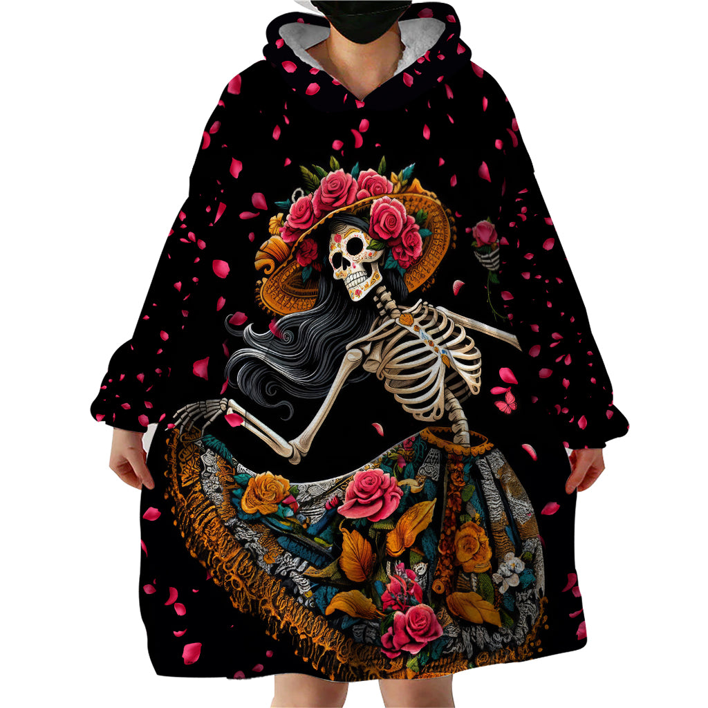 Day of Dead Lady Wearable Blanket Hoodie Sugar Skull Lady Dancing - Wonder Print Shop