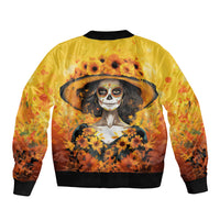 Day of Dead Lady Bomber Jacket Sugar Skull Lady Sunflower - Wonder Print Shop