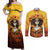 Day of Dead Lady Couples Matching Off Shoulder Maxi Dress and Long Sleeve Button Shirt Sugar Skull Lady Sunflower - Wonder Print Shop
